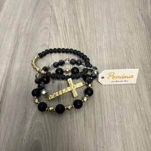Pomina 3 Piece Beaded Cross Bracelet Stack Set NWT